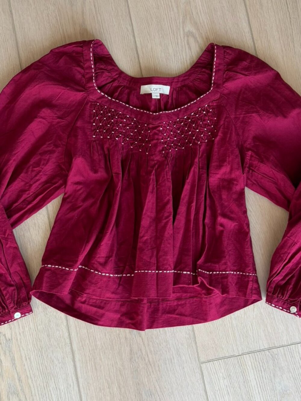 NWT Loft Size Small Dark Red Long Sleeve Cropped Babydoll Top